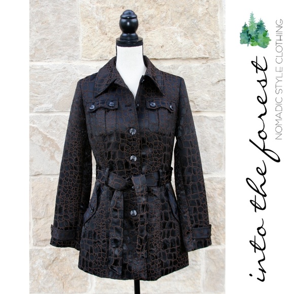 Bisou Bisou Jackets & Blazers - Bisou Bisou Animal Textured Brown Coat Small